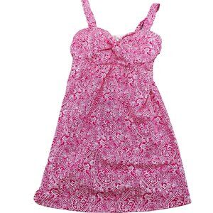 Lands End Swim Tankini Women 6 Pink White Floral Twist Front‎ Pad Bra Top 1pc